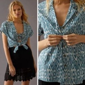 Anthropologie Blue and White Patterned Blouse